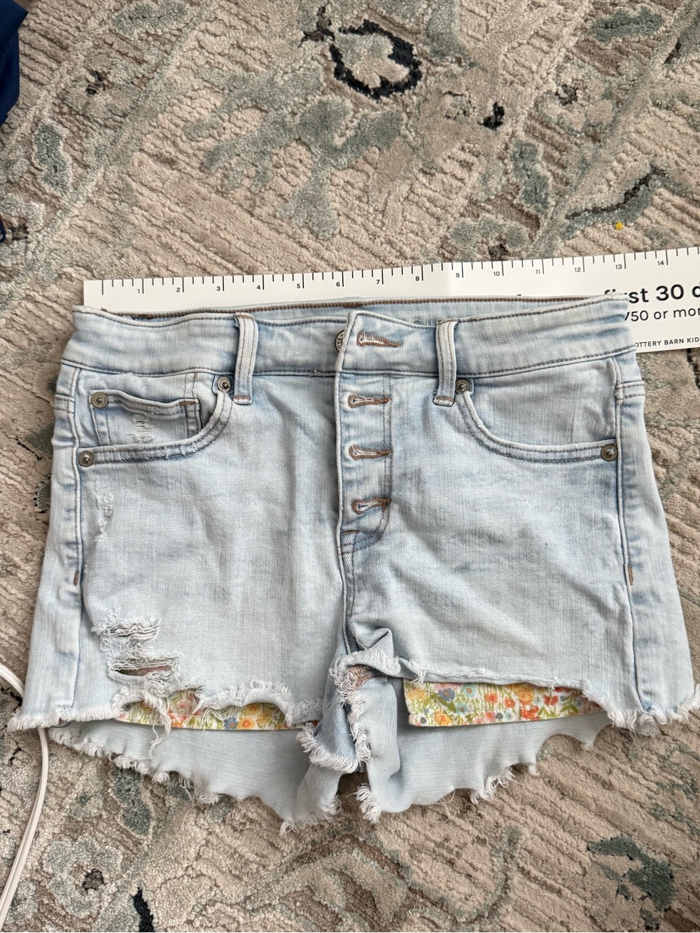 American Eagle Outfitters Light Blue Denim Shorts with Floral Underlay